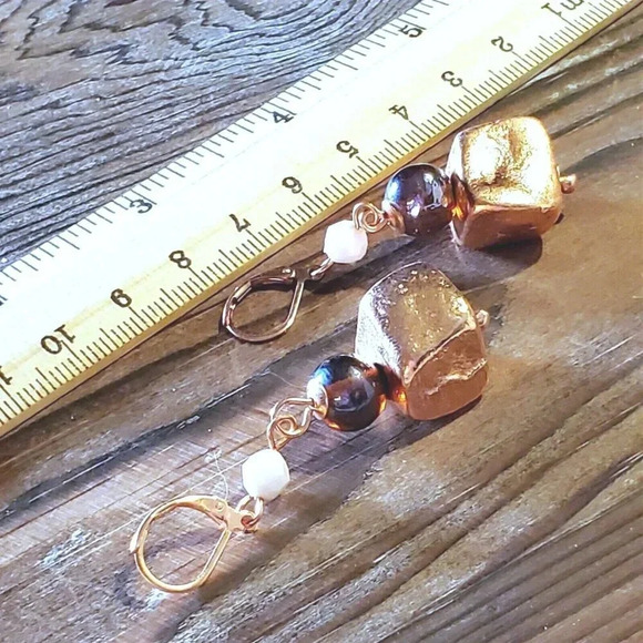 Handcrafted Nepal Copper Dipped Baroque Brass Beads Earrings - Picture 5 of 7